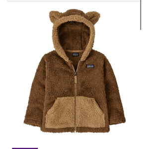 Boys Patagonia Brown Tan Bear Hooded Fleece Jacket 4T